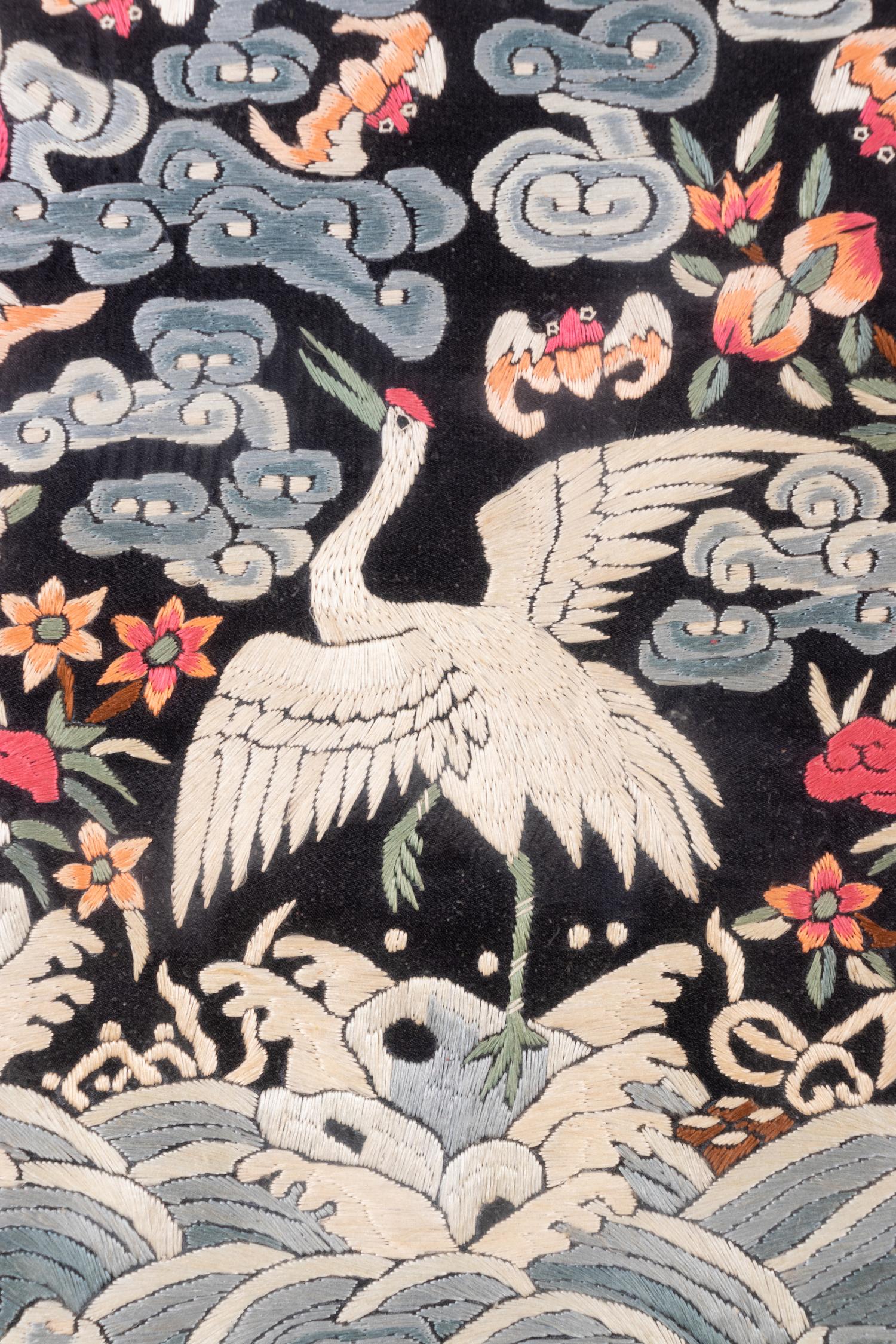 A Pair of Chinese Embroidered Silk Rank Badges