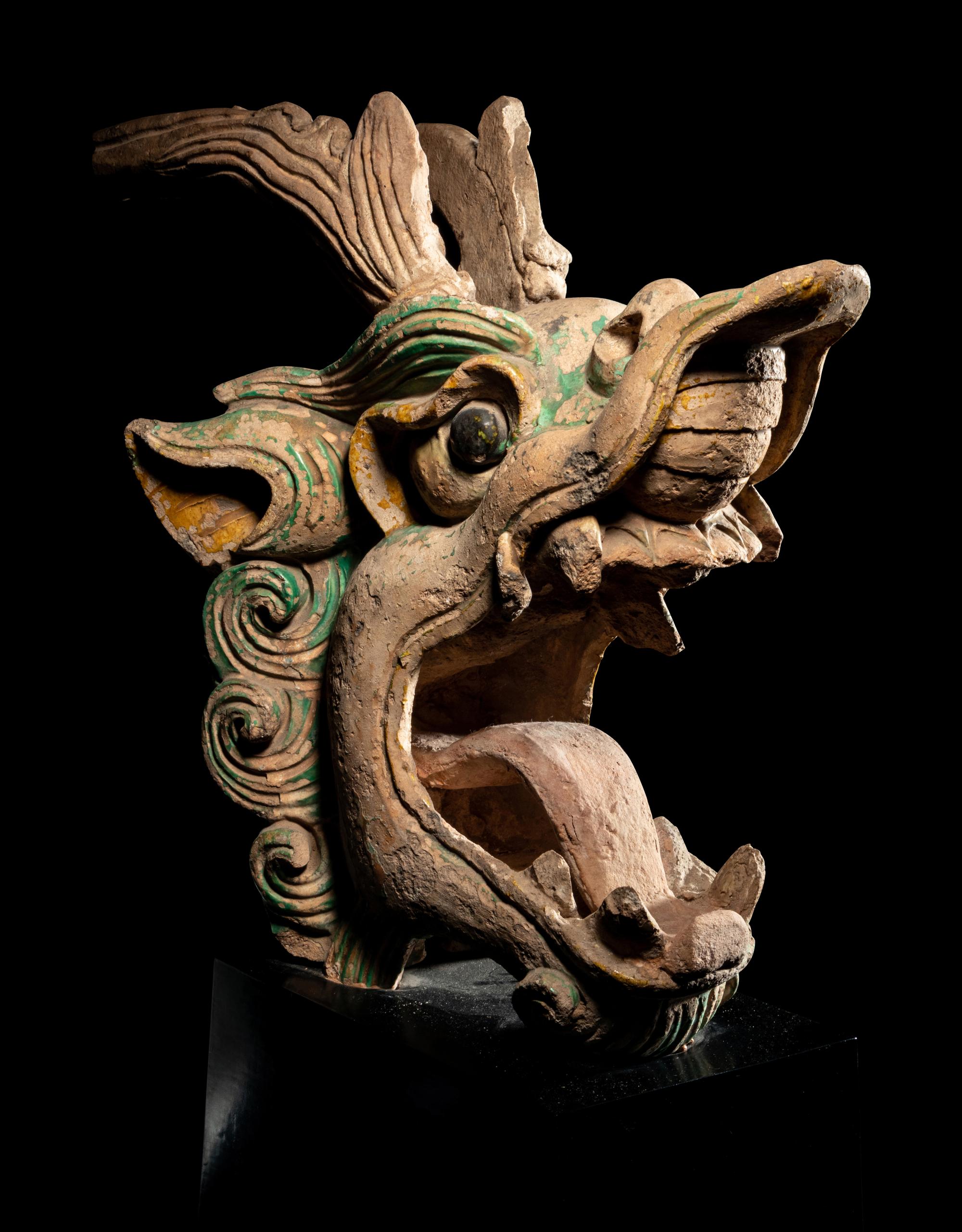 A Pair of Glazed Dragon-Form Roof-Tiles