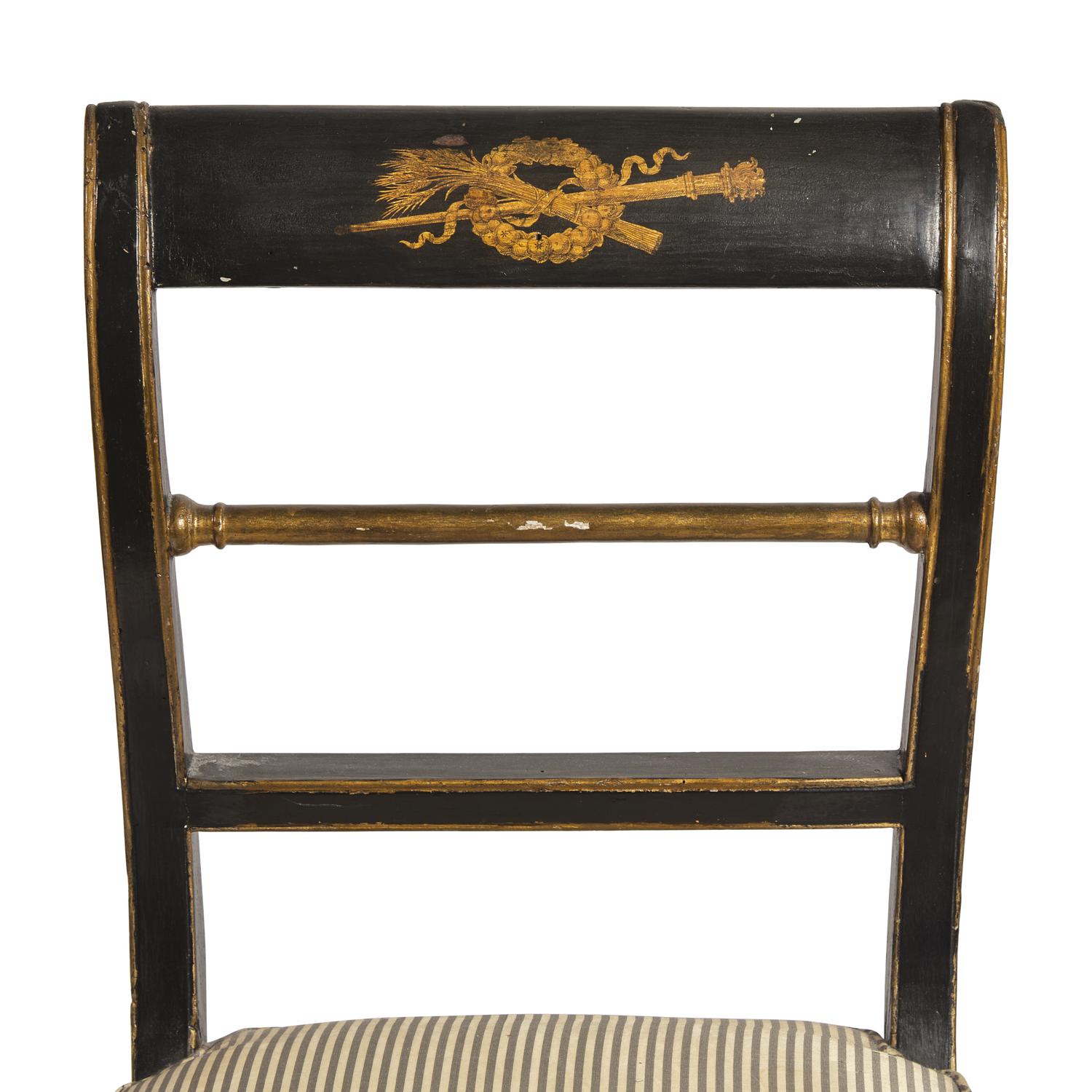 A Set of Four Classical Painted and Stenciled Klismos Side Chairs