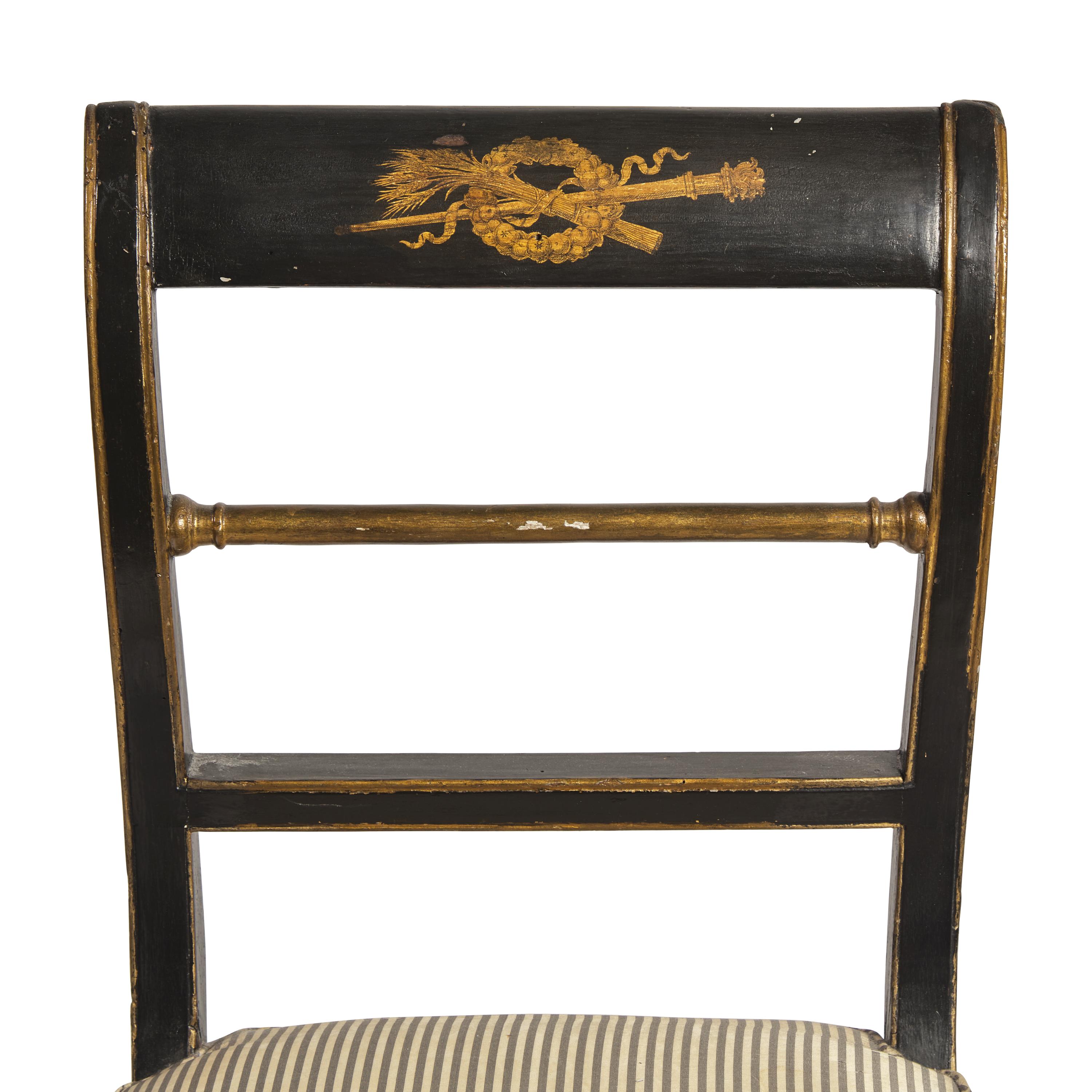A Set of Four Classical Painted and Stenciled Klismos Side Chairs