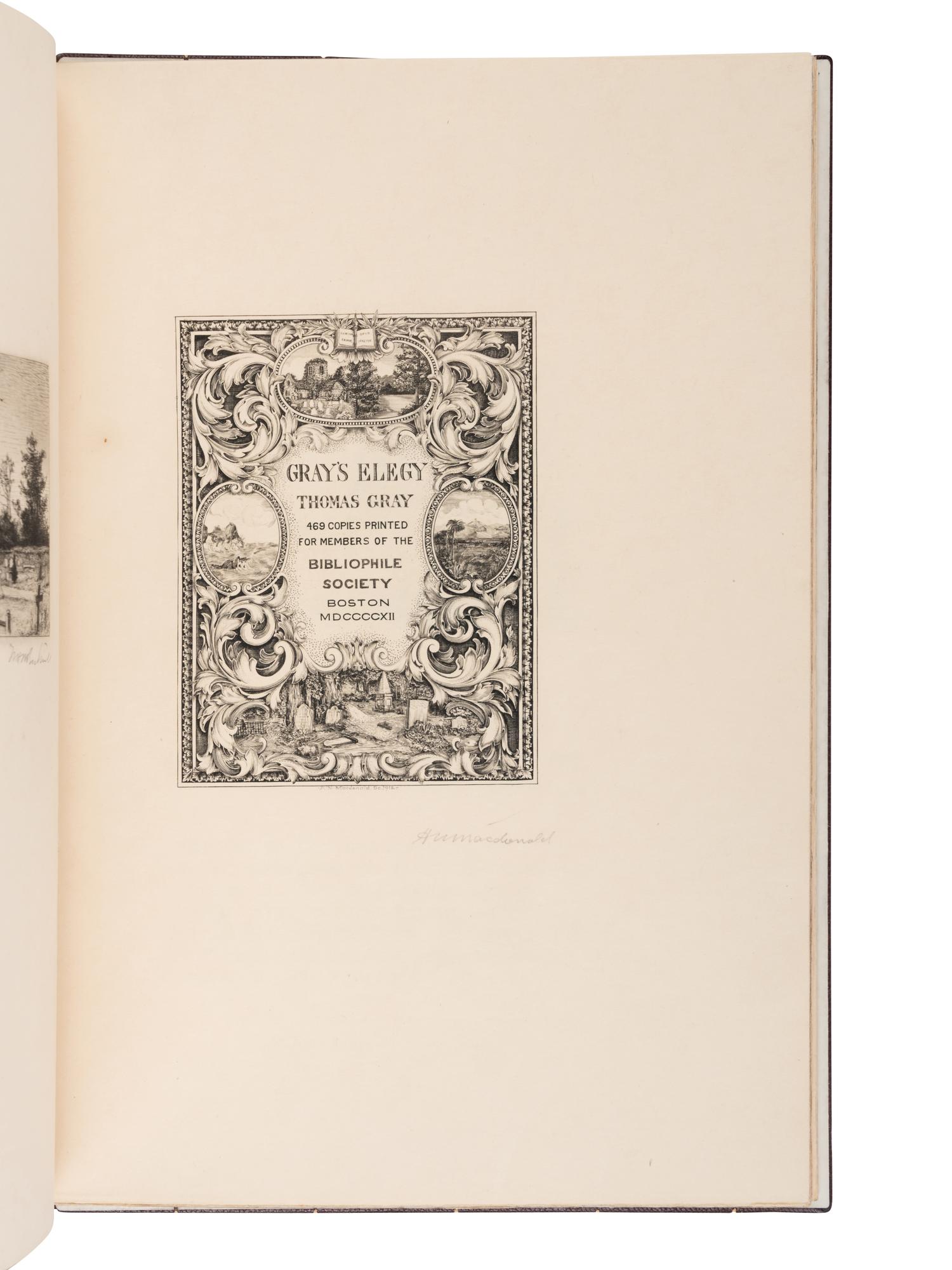 [BINDING - JAMES BROCKMAN AND ANGELA JAMES]. GRAY, Thomas (1716-1771). Gray's Elegy. Boston: Printed for The Bibliophile Society, 1912.