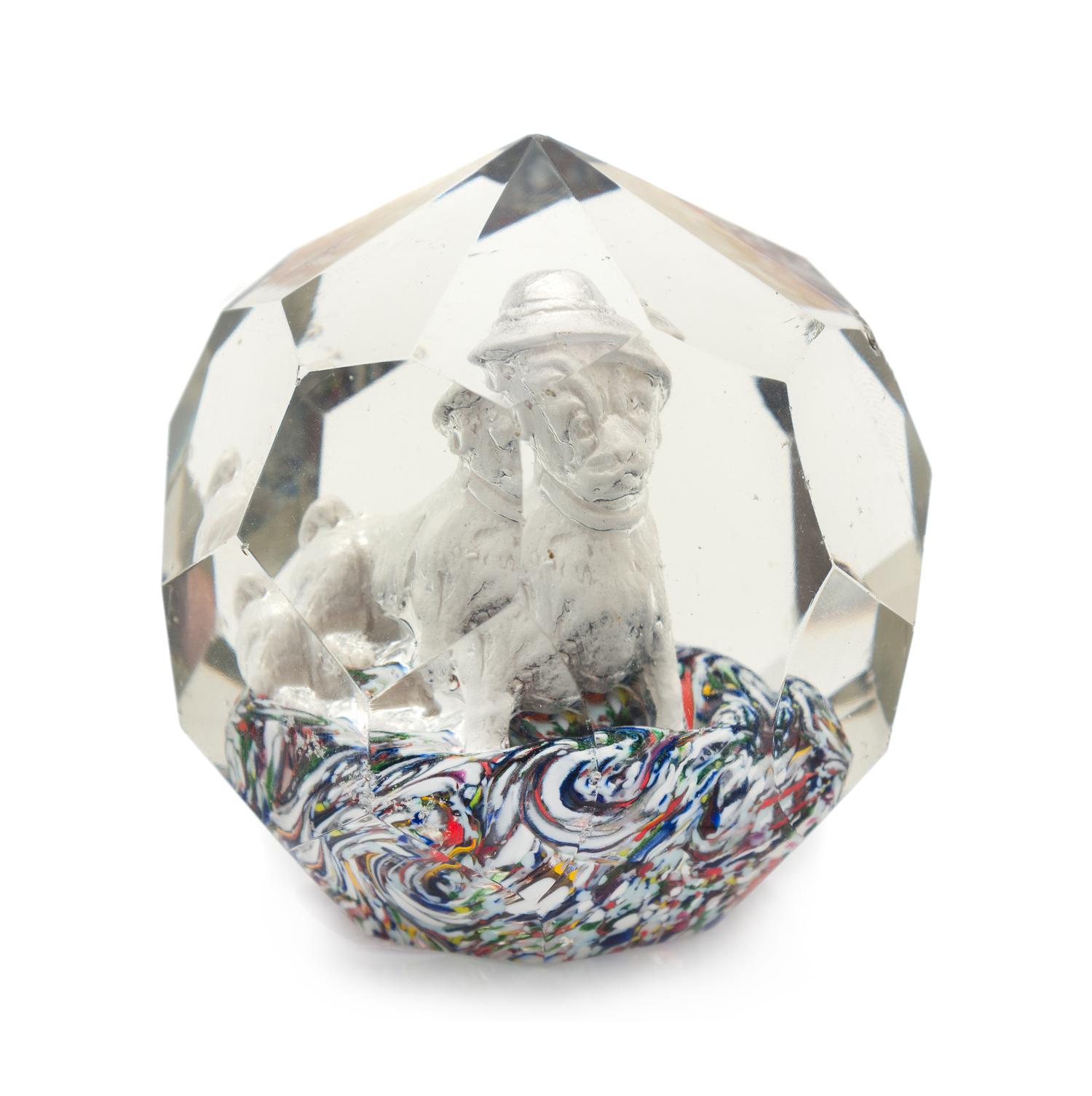 An Antique Bohemian-Czech Dog Paperweight Diameter 3 1/4 inches