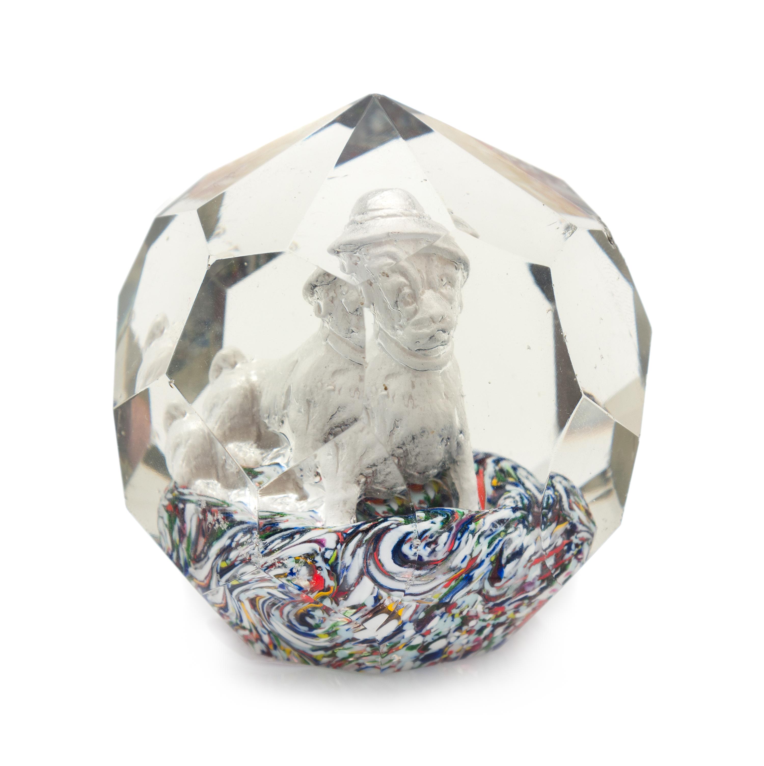 An Antique Bohemian-Czech Dog Paperweight Diameter 3 1/4 inches