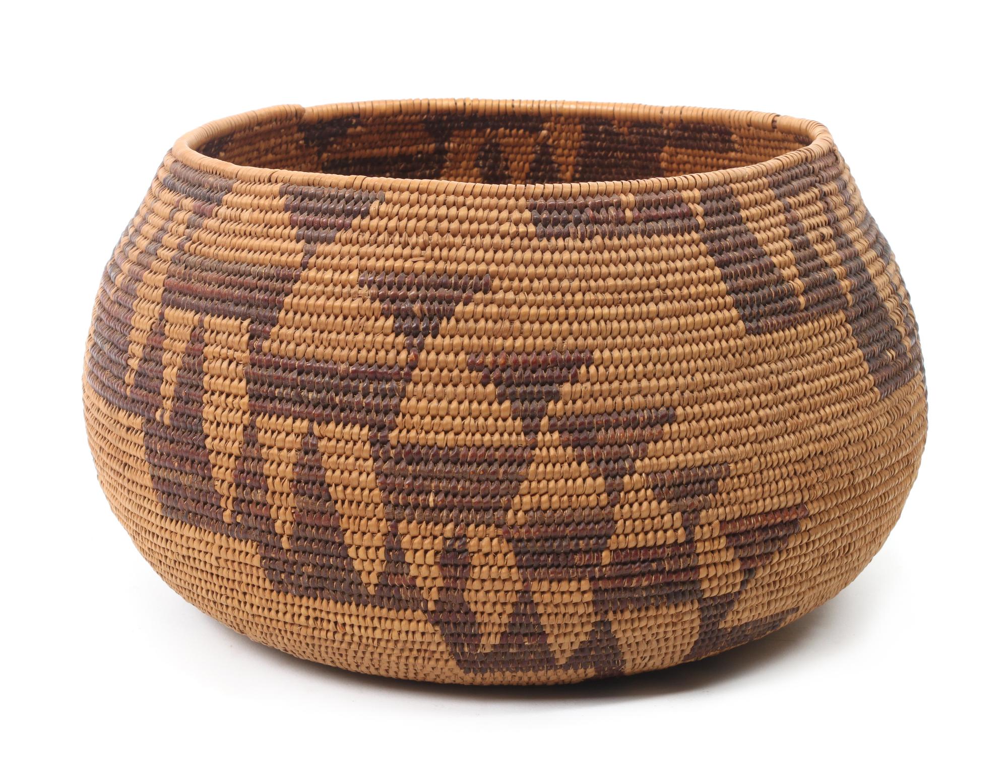A Maidu Basket Bowl Height 5 1/2 x diameter 9 1/2 inches.