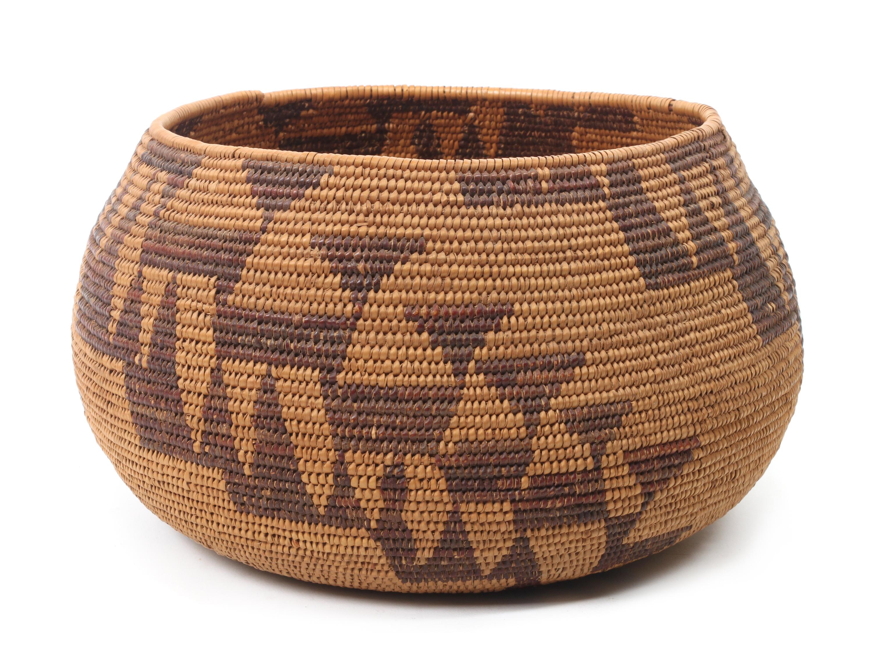 A Maidu Basket Bowl Height 5 1/2 x diameter 9 1/2 inches.