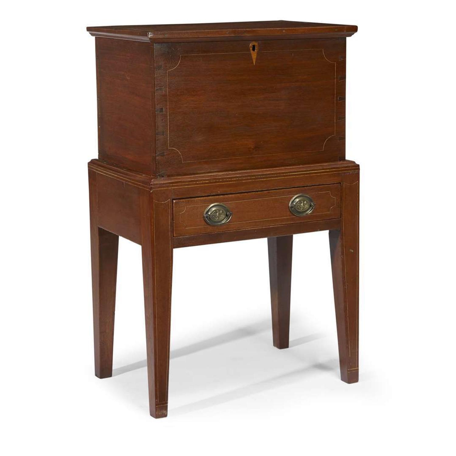 Federal inlaid walnut cellarette-on-stand Southern States, possibly Virginia or North Carolina, circa 1800