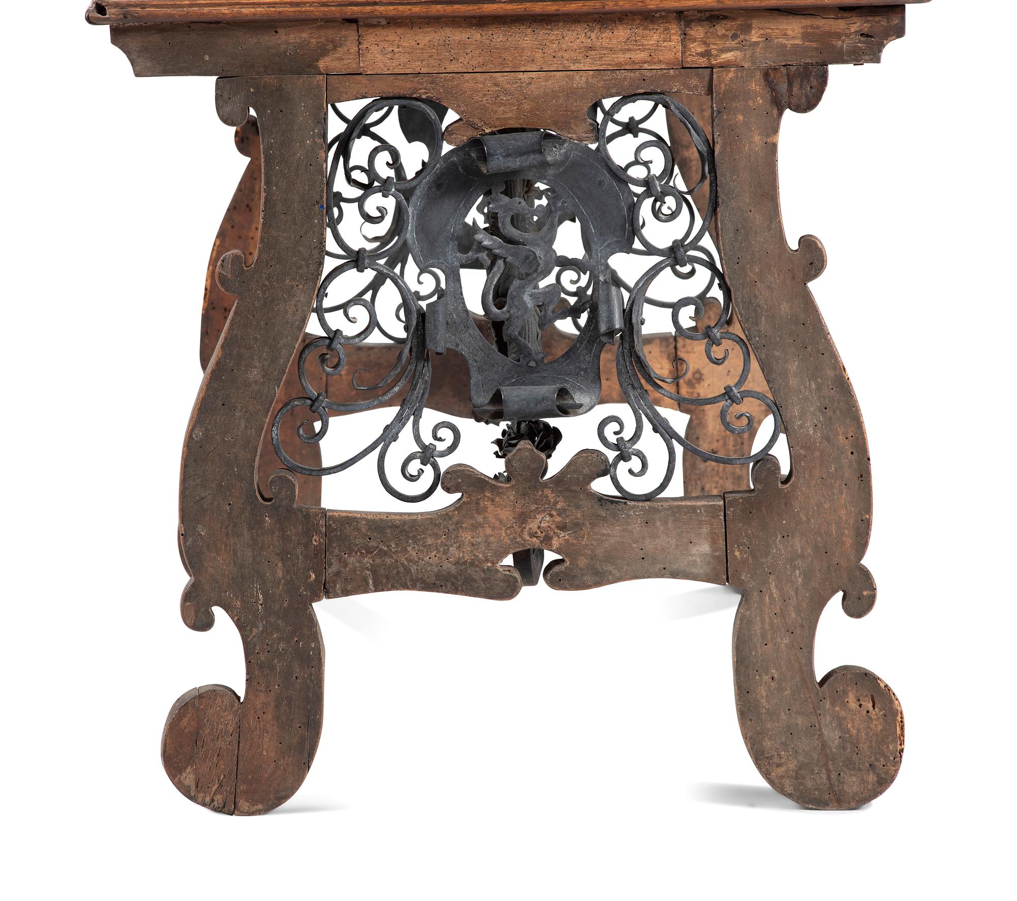 A Spanish Baroque Wrought-Iron Mounted Walnut Library Table