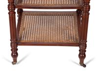 A Group of Three French Mahogany Marble Top Side Tables with Tiered Canework Shelves — EARLY 20TH CENTURY