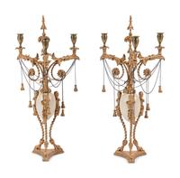 A Pair of Late George III 'Ostrich Egg' and Giltwood Three-Light Candelabra