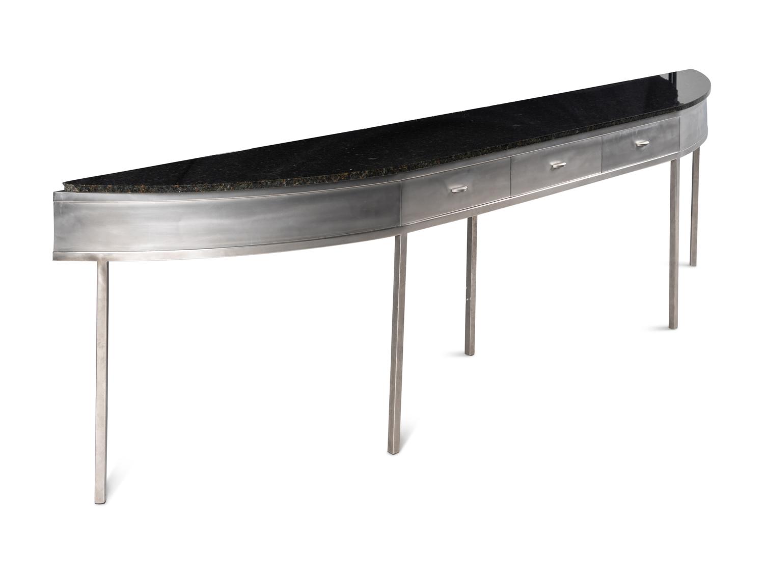 A Custom Steel Marble-Top Console Table