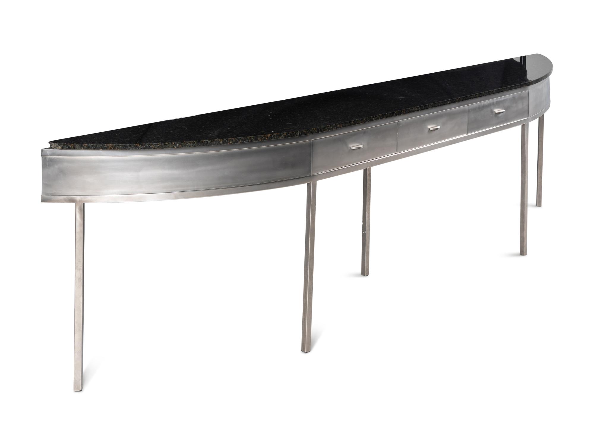 A Custom Steel Marble-Top Console Table
