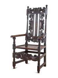 A William and Mary Carved Oak Armchair