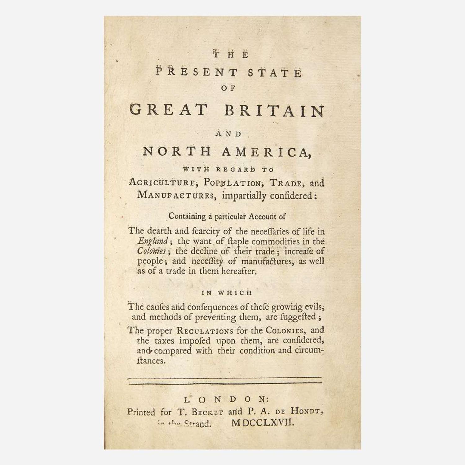 [Americana] (Mitchell, John) The Present State of Great Britain and North America, with Regard to Agriculture, Population, Trade, and Manufactures...