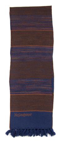 An Yves Saint Laurent Blue and Brown Wool Striped Scarf, 60" x 10".