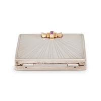 TIFFANY & CO., RETRO, STERLING SILVER, YELLOW GOLD AND RUBY COMPACT