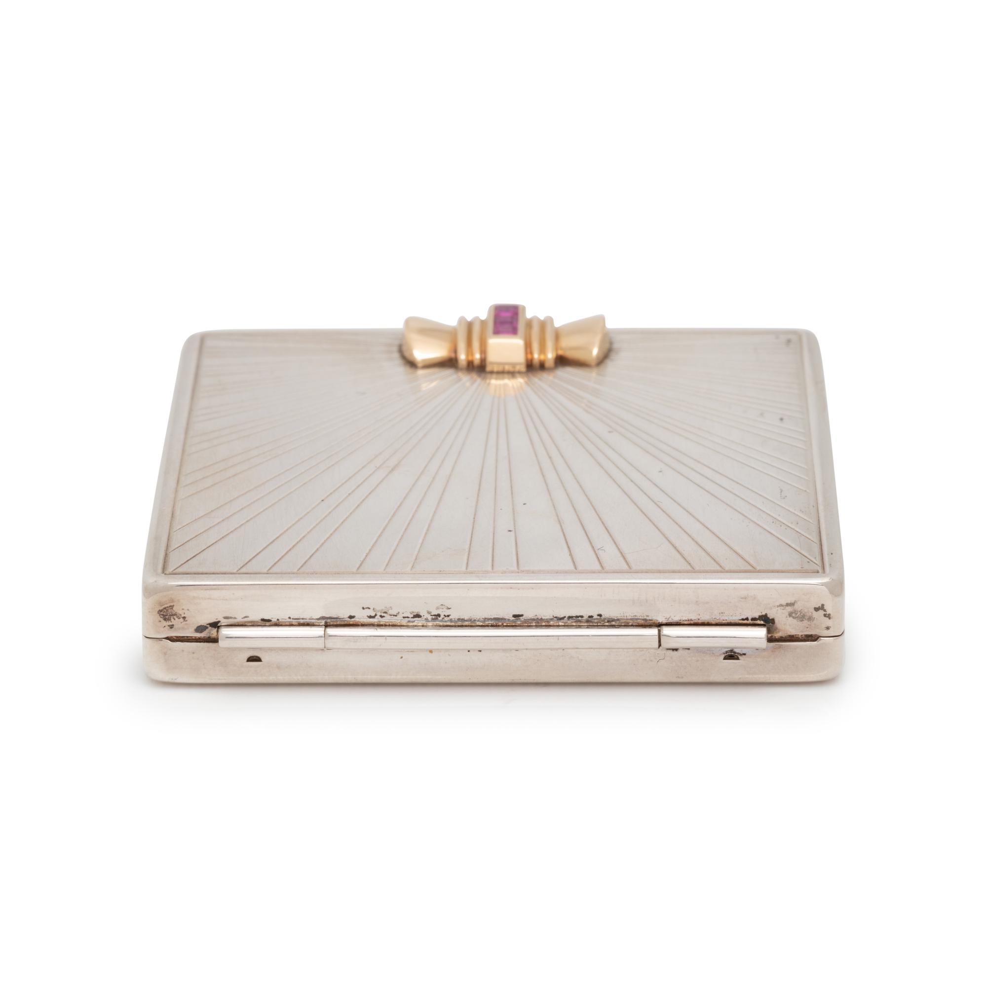 TIFFANY & CO., RETRO, STERLING SILVER, YELLOW GOLD AND RUBY COMPACT
