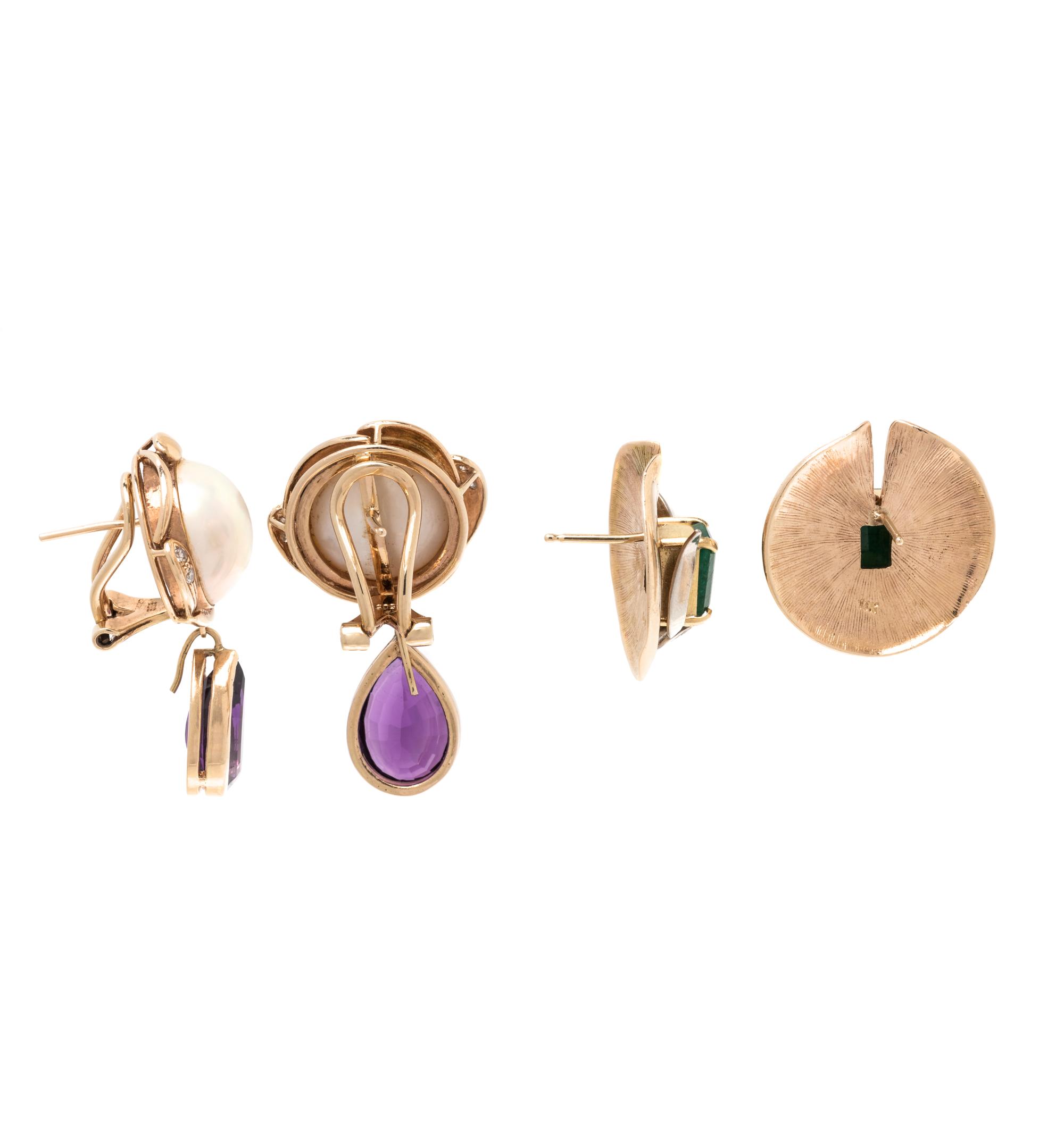 COLLECTION OF YELLOW GOLD AND GEMSTONE EARRINGS