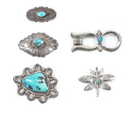 Five Southwestern Silver and Turquoise Brooches Length of longest 2 1/2 inches