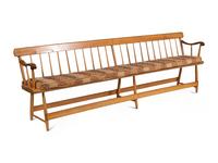 A Pair of Yellow Pine Deacon's Benches with Padded Upholstered Seats