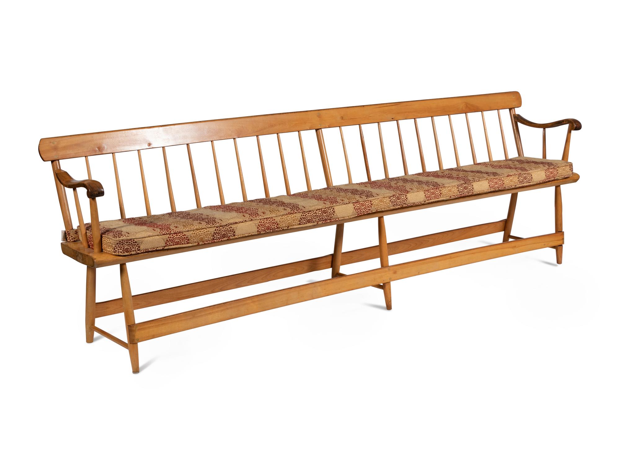 A Pair of Yellow Pine Deacon's Benches with Padded Upholstered Seats