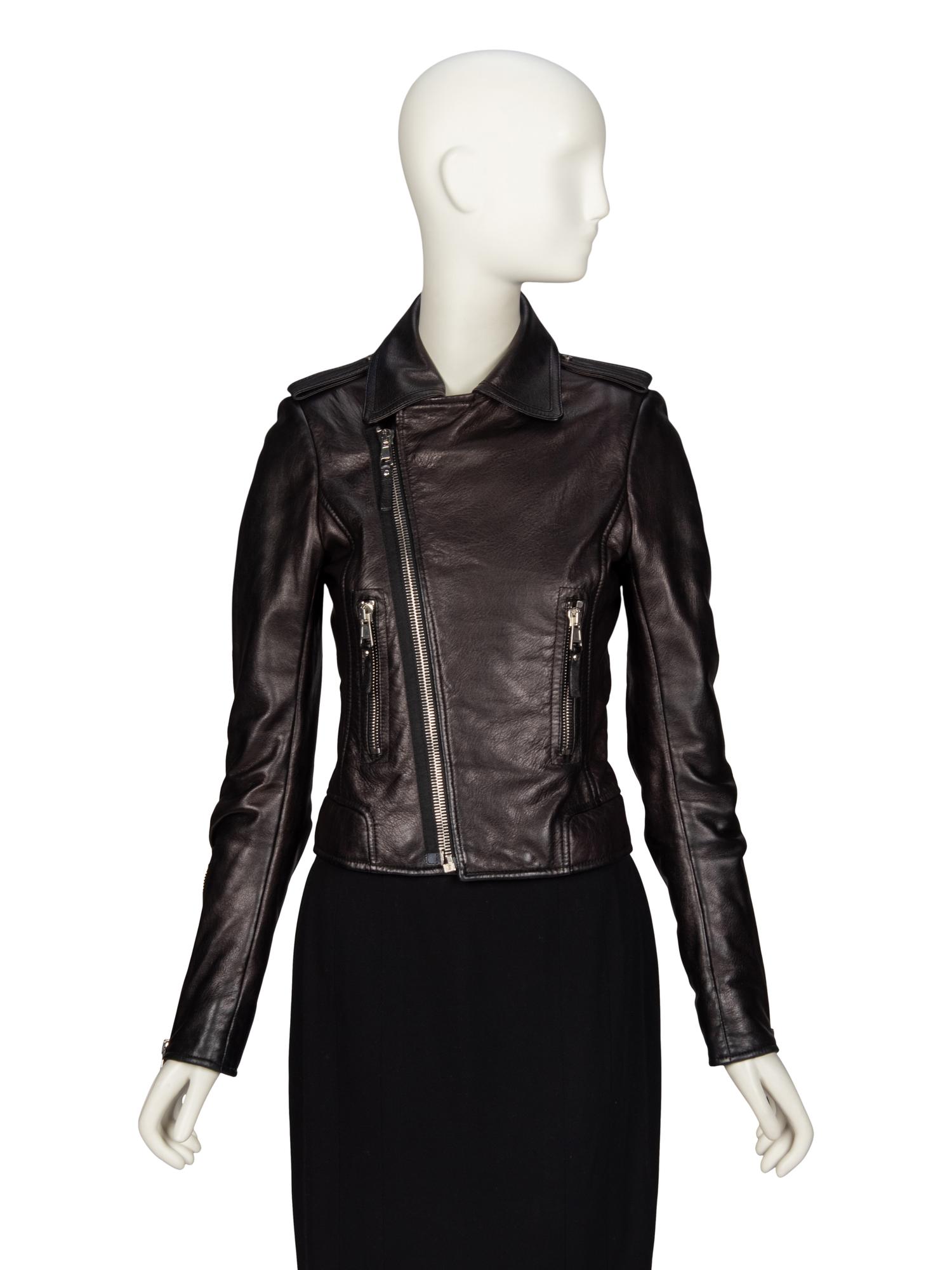 BALENCIAGA, BLACK LEATHER MOTO JACKET