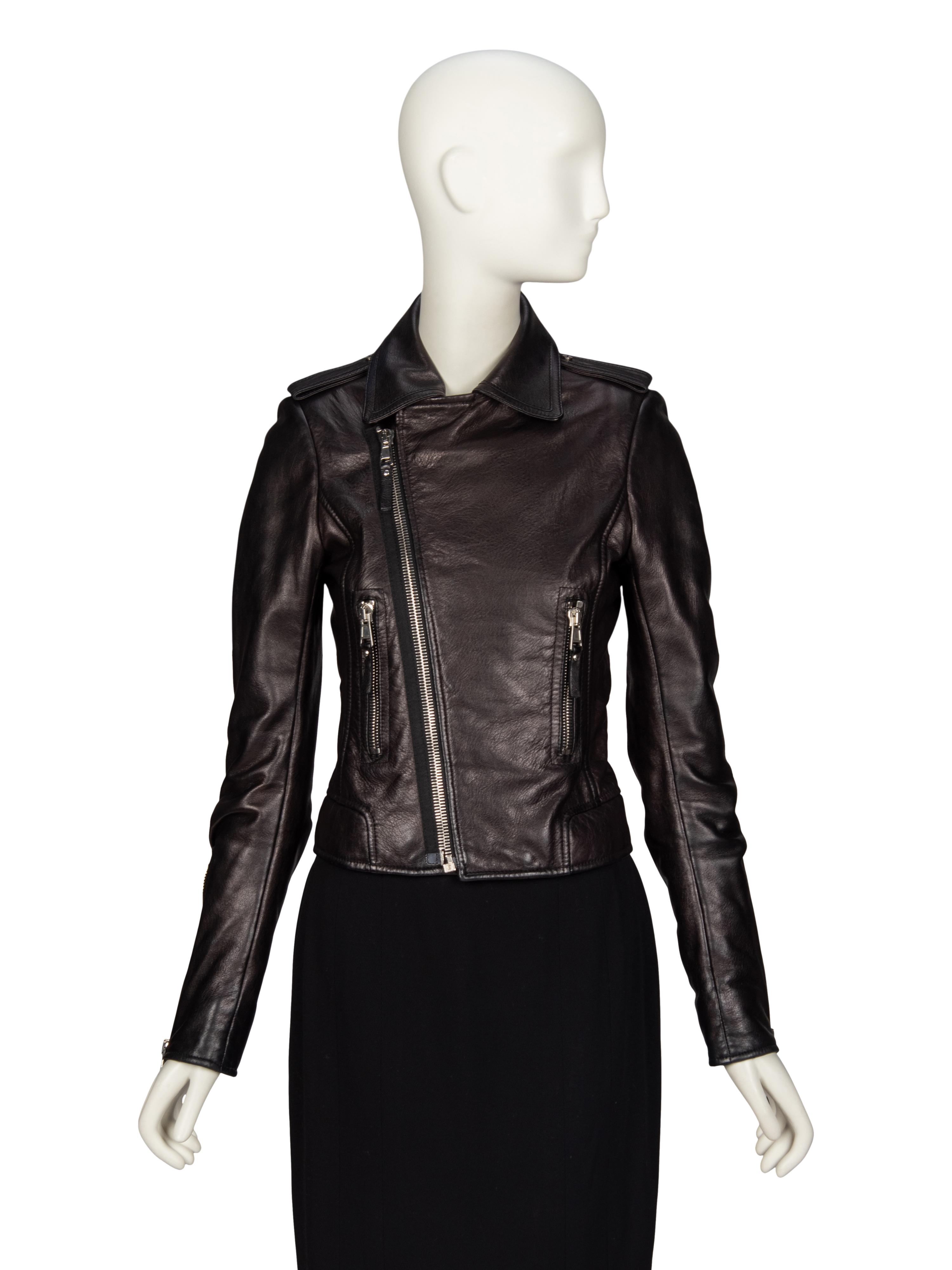 BALENCIAGA, BLACK LEATHER MOTO JACKET