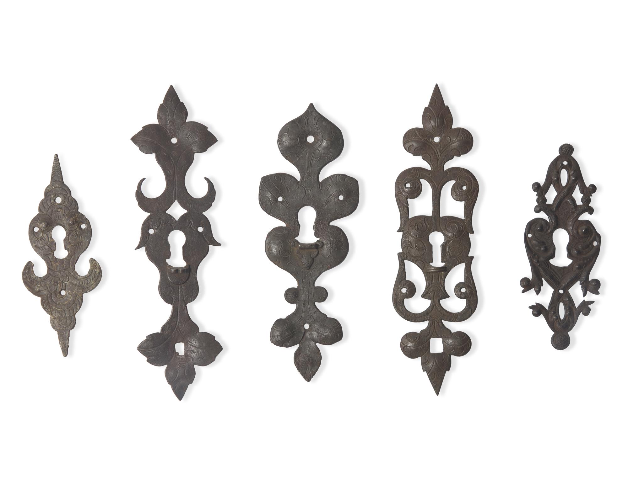 A Group of Five Wrought Iron Escutcheons, Germanic Countries, 18th Century
