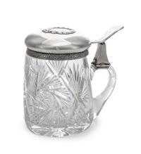 A Latvian Silver-Mounted Cut Glass Tankard, Likely Mark of L. Rosental, Riga, 20th Century, the lid with a foliate cartouche and rim ab