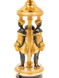 A Pair of Empire Style Gilt and Patinated Metal Figural Candelabra