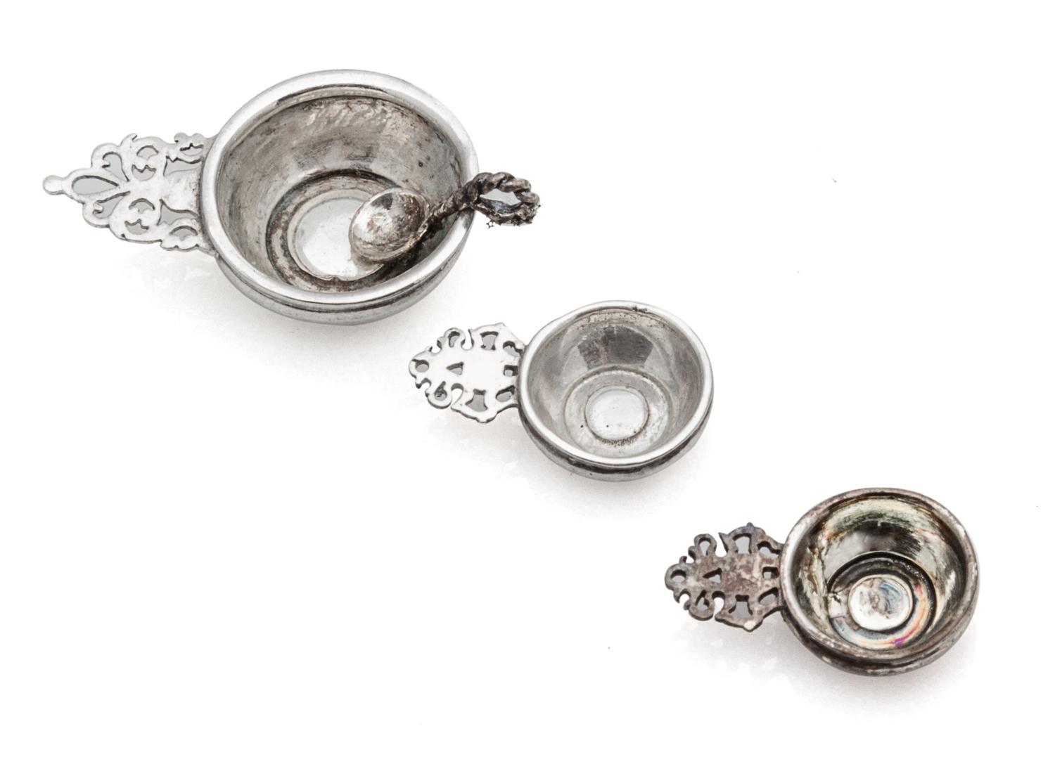 Three American Silver Porringers, Obadiah Fisher, New York, NY, each having an openwork decorated handle, one example with a child's sp