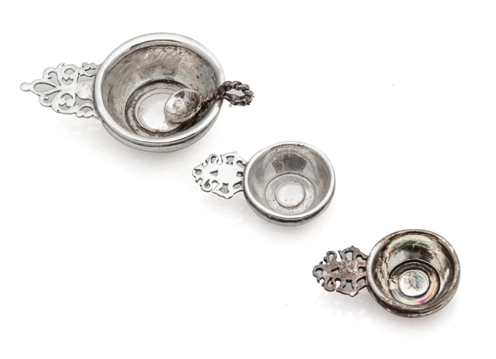 Three American Silver Porringers, Obadiah Fisher, New York, NY, each having an openwork decorated handle, one example with a child's sp