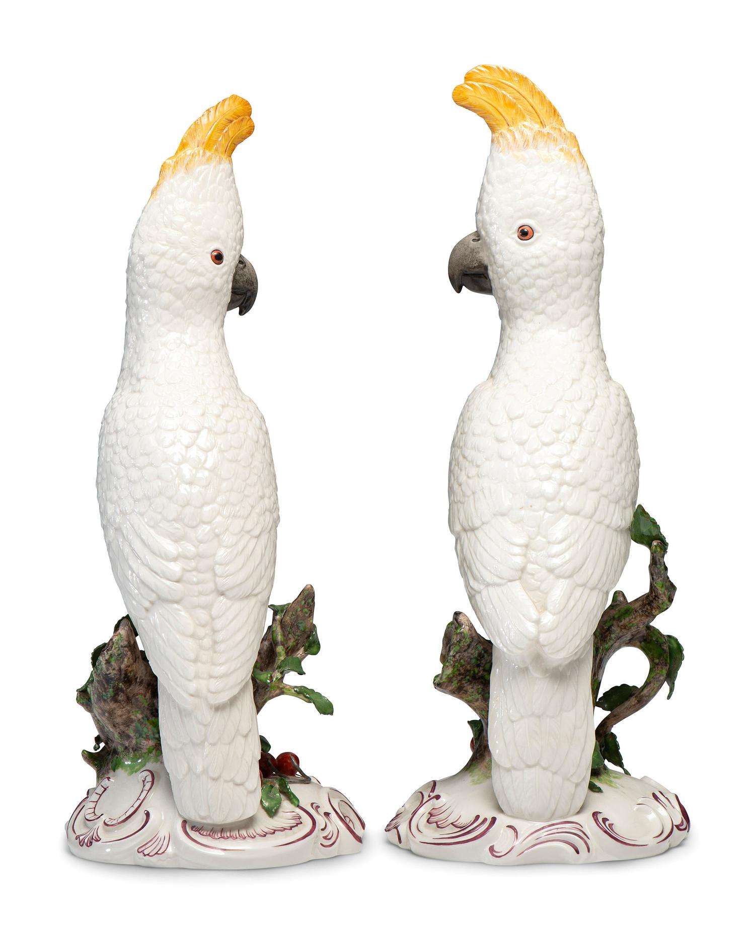 A Pair of Nymphenburg Porcelain Cockatoos