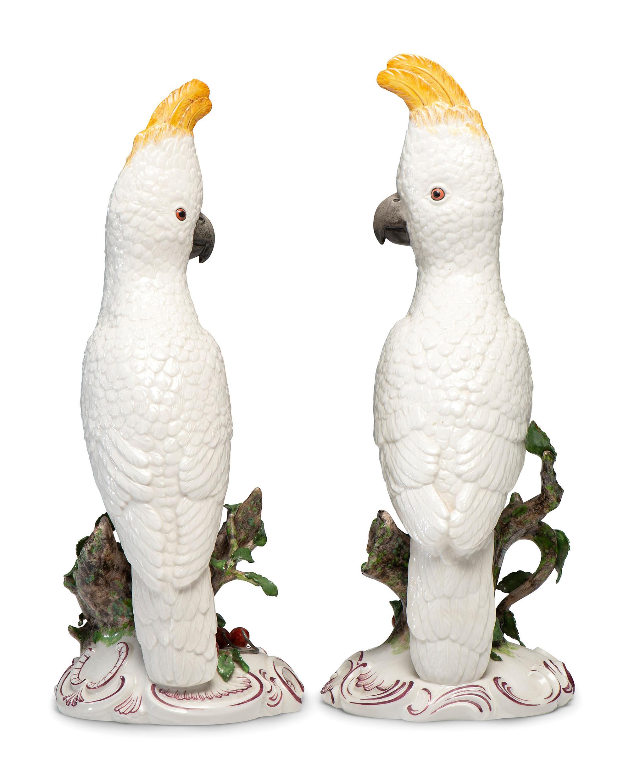 A Pair of Nymphenburg Porcelain Cockatoos
