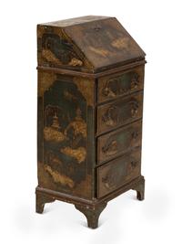 An English Dark Green Japanned Slant Front Desk