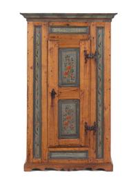 A Scandinavian Wrought Iron Mounted Painted Pine Schrank