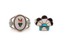 Zuni Mosaic Inlay Deer Dancer Katsina AND Sundancer Cuff Bracelets