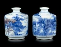 Two Chinese Copper-Red Decorated Blue and White Porcelain Snuff Bottles