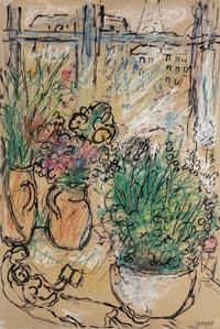 Amoureux aux Fleurs Devant la Fenêtre à Paris , 1965