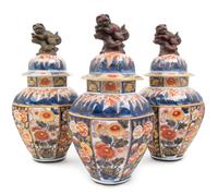 Three Imari Palette Porcelain Jars Height 18 inches. — LATE 19TH CENTURY