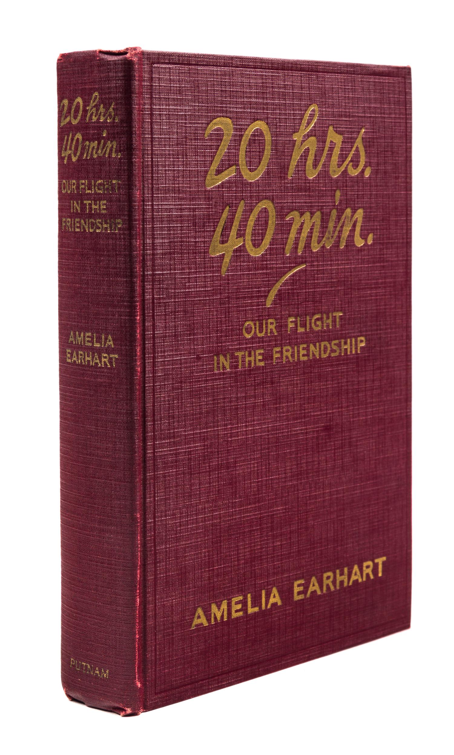 EARHART, AMELIA. 20 Hrs. 40 Min. New York, 1928. First trade ed., signed by Earhart on pasted in card.