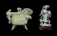 Two Chinese Celadon Jade and Jadeite Carvings