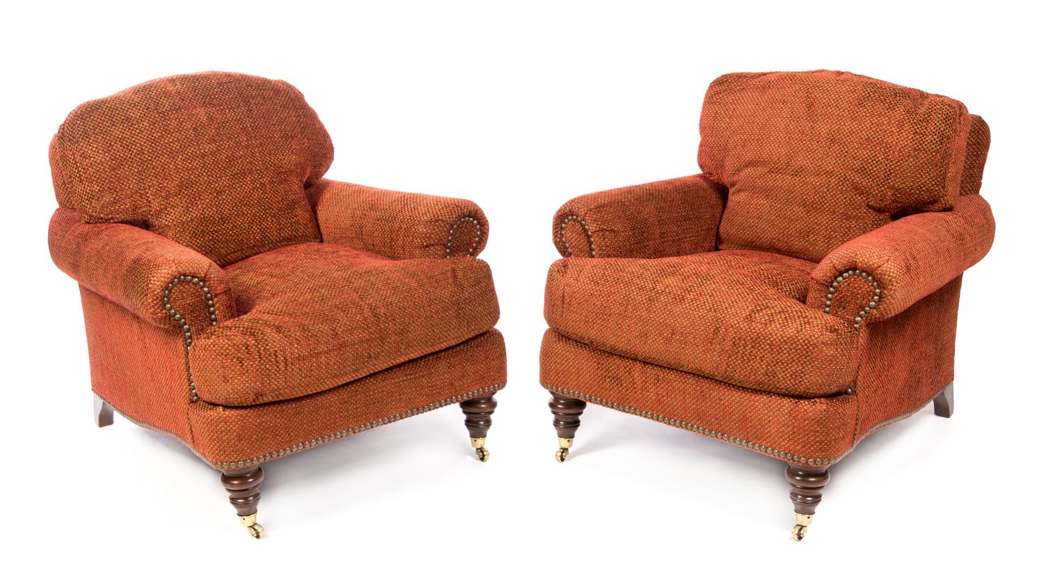 A Pair of Boucle Upholstered Club Chairs Height 35 inches.