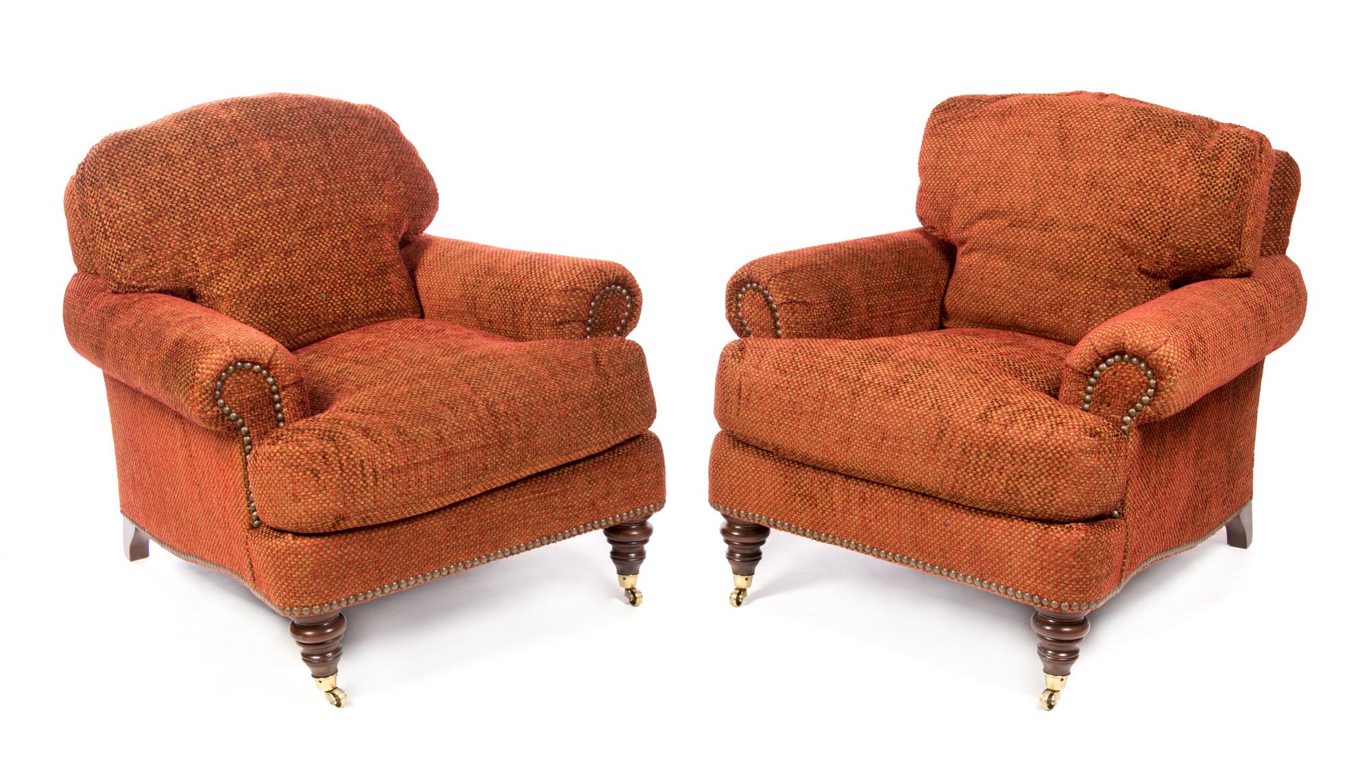 A Pair of Boucle Upholstered Club Chairs Height 35 inches.