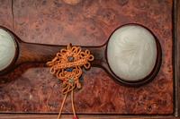 A Large White Jade Inset Hardwood Ruyi Scepter