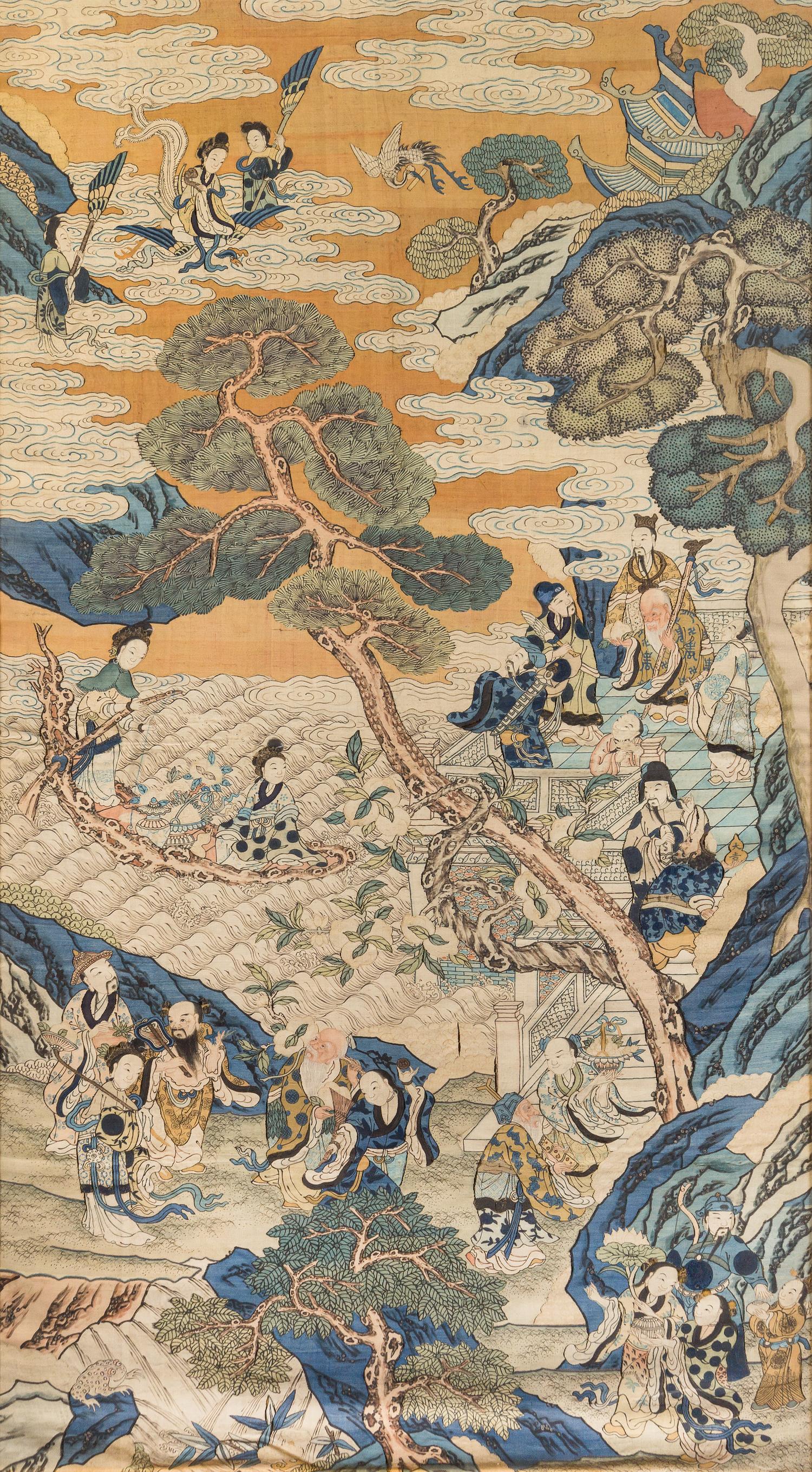 A Large Silk Kesi Panel QING DYNASTY, 19TH CENTURY Height of panel 61 3/8 x width 34 inches. — QING DYNASTY, 19TH CENTURY