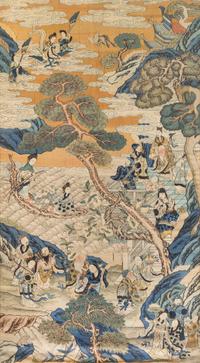 A Large Silk Kesi Panel QING DYNASTY, 19TH CENTURY Height of panel 61 3/8 x width 34 inches. — QING DYNASTY, 19TH CENTURY