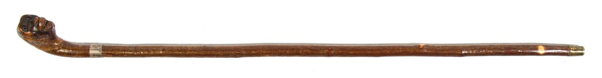 An English Silver Mounted Animalier Cane, Charles Cooke, Height overall 35 1/2 x height of head 2 1/4 inches.
