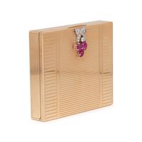 RETRO, YELLOW GOLD, RUBY AND DIAMOND COMPACT