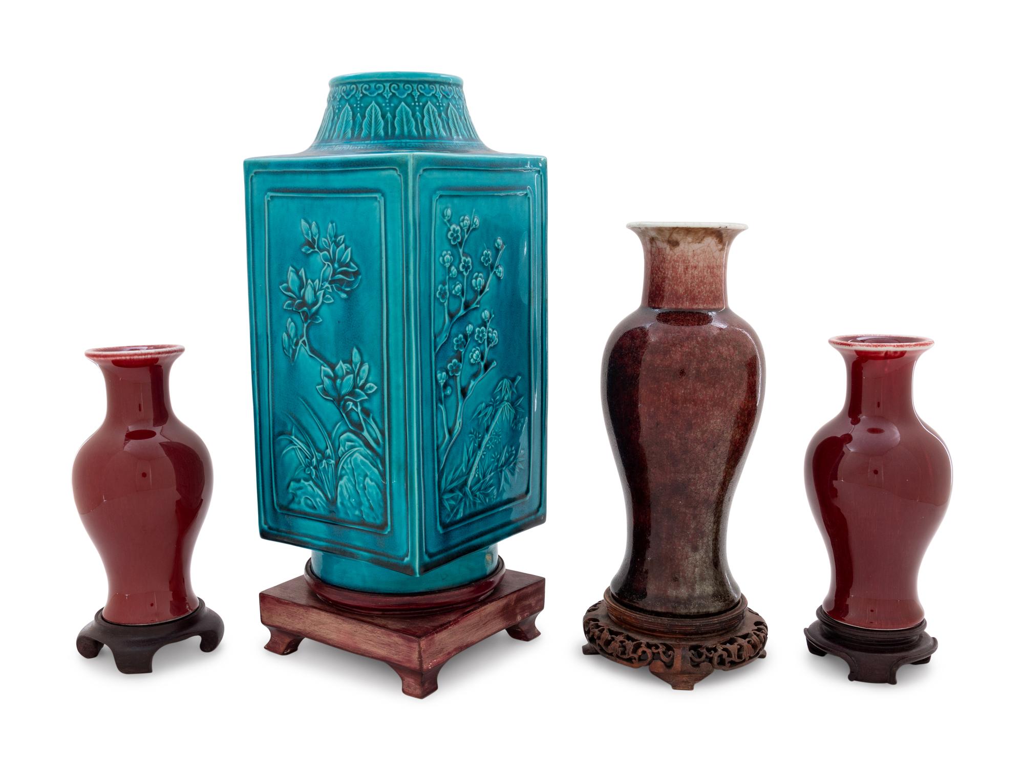 Four Chinese Monochrome Glazed Porcelain Vases