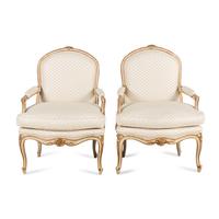 A Pair of Louis XV Style Painted and Parcel Gilt Fauteuils